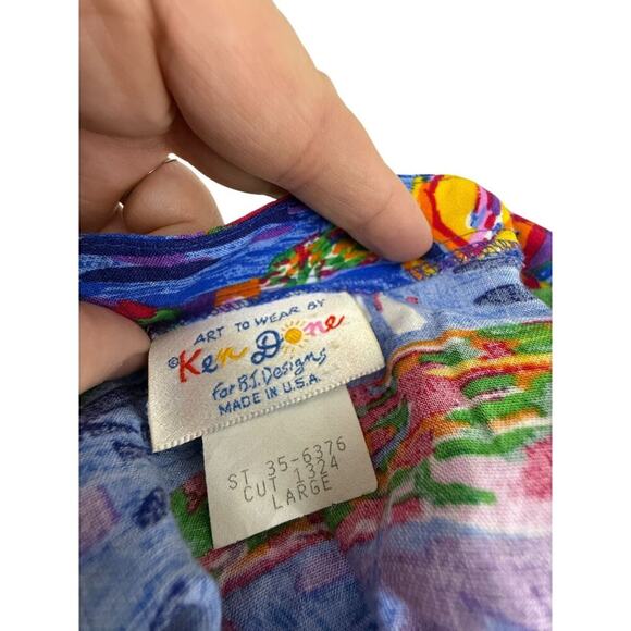 Vintage Ken Done Womens Art to Wear Hawaiian Vacation Ocean Boats Womens Large - Picture 3 of 5